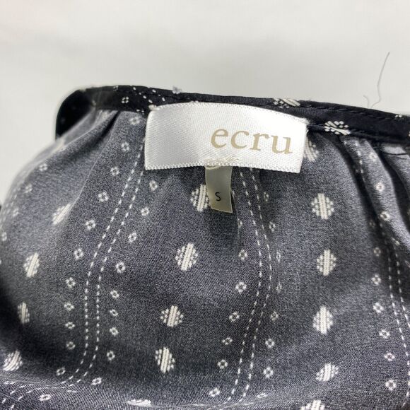 Ecru Womans Black Silk Blouse Small Button Front Long Sleeves Career Casual New - Picture 13 of 15